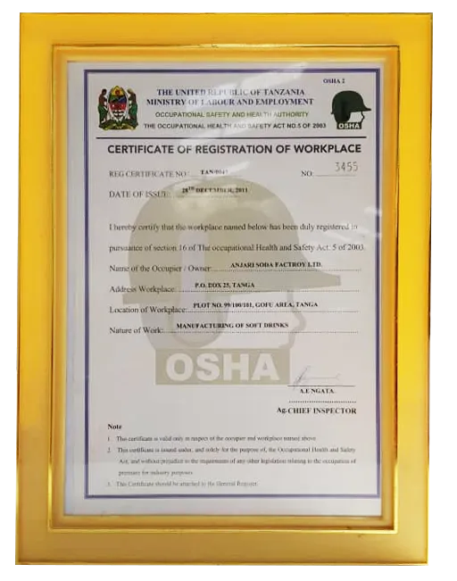 certificate of registration of workplace